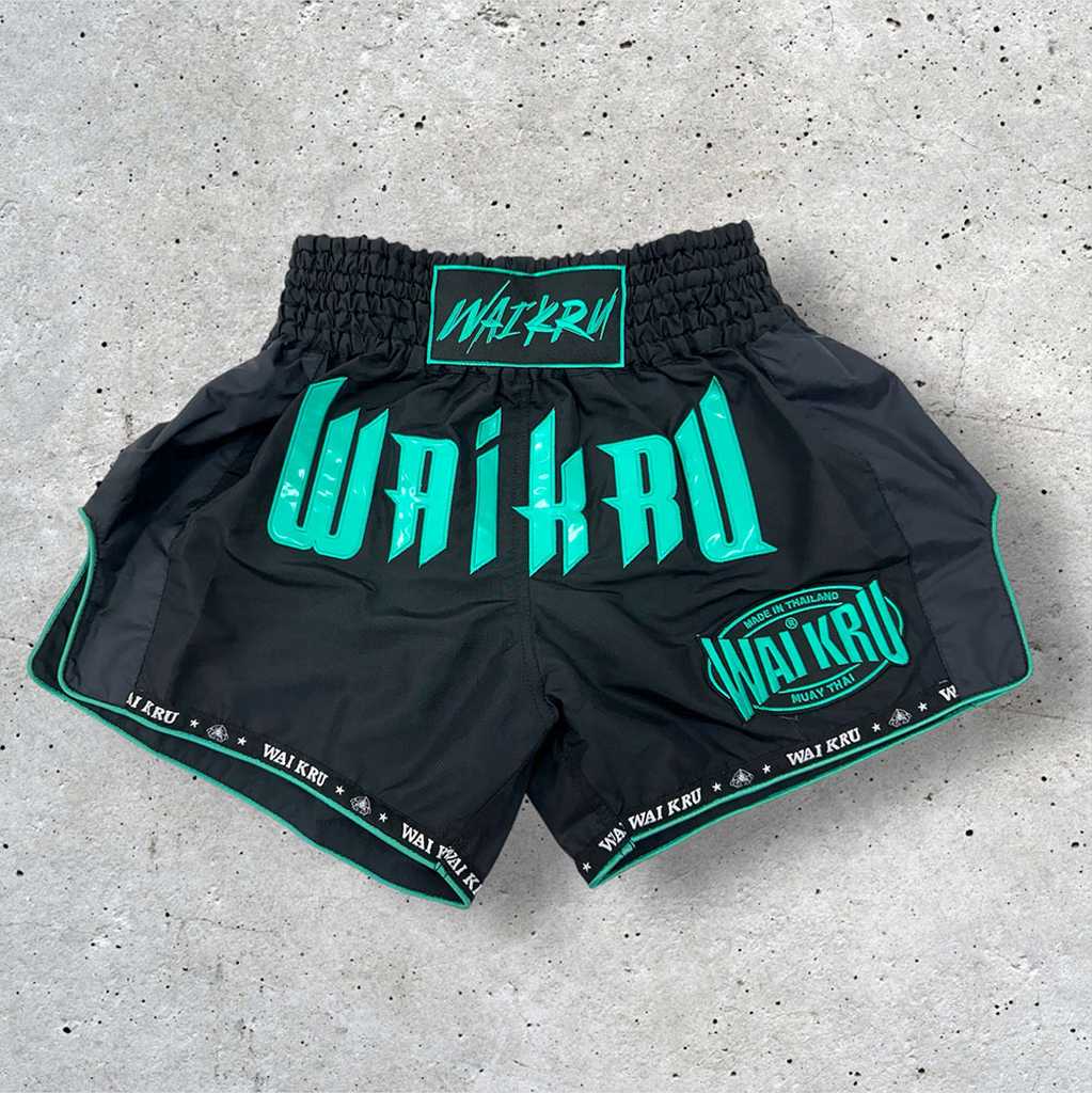 Wai Kru MT-14 Muay Thai Shorts Black-Turquoise