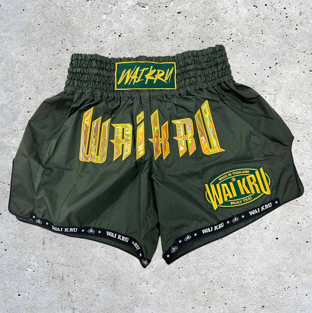Wai Kru MT-3 Muay Thai Shorts Green-Yellow