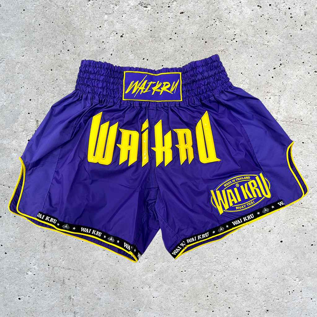 Wai Kru MT-4 Muay Thai Shorts Purple-Yellow