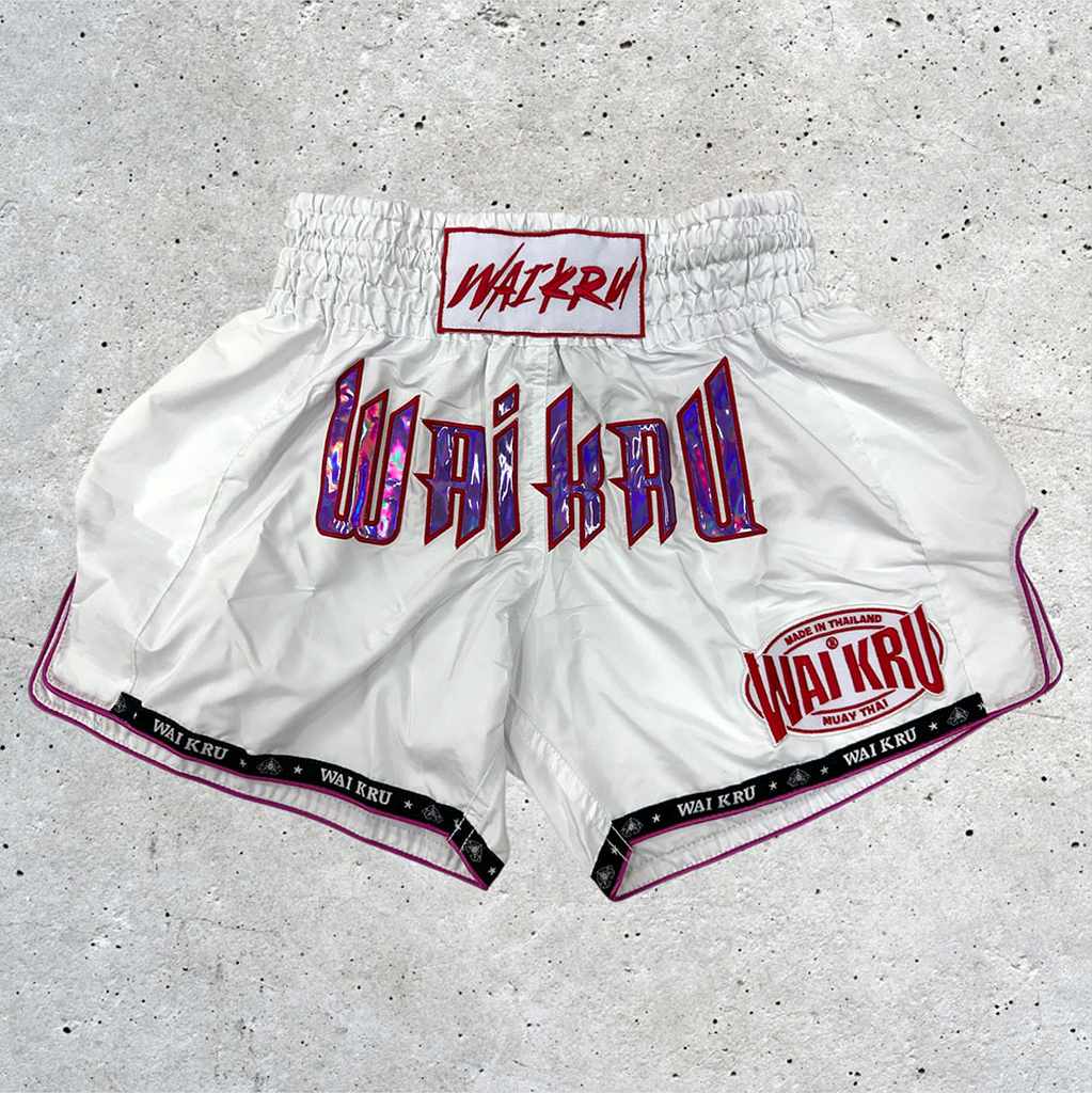Wai Kru MT-7 Muay Thai Shorts White-Pink